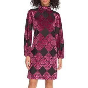 Vince Camuto Magenta Burnout Velvet Mock Neck Long Sleeve Mini Dress Plus 16 NWT